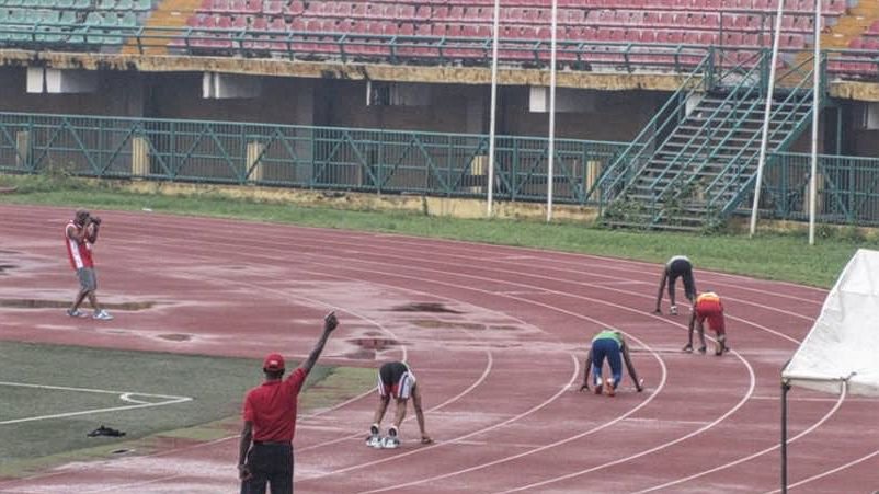 Track was wet from rain on relays day at WMA Africa regionals.