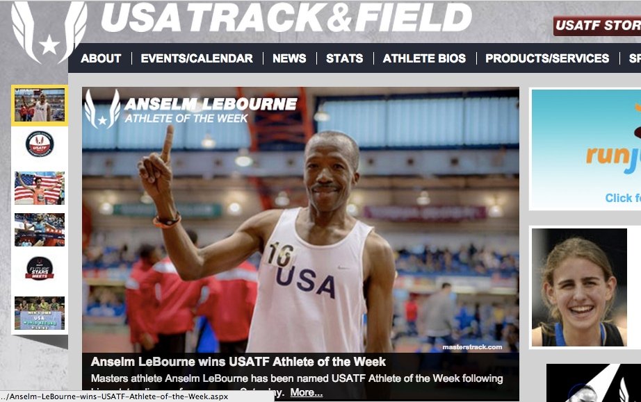 Here's Anselm's Facebook photo (not mine, BTW) on USATF homepage.