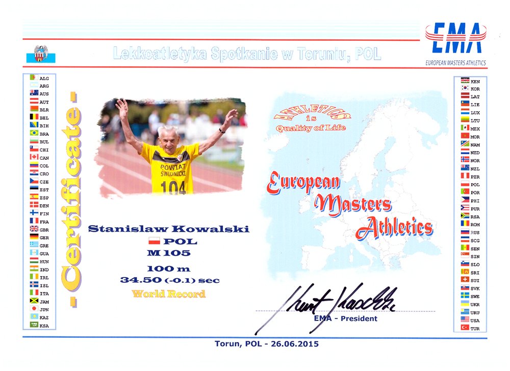 Stan gets credit for M105 record and being the first in age group to have an official record.