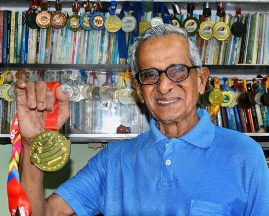 V. Sriramulu displays gold medal from Asia Masters Athletics Championships. Photo by  C.V. Subrahmanyam