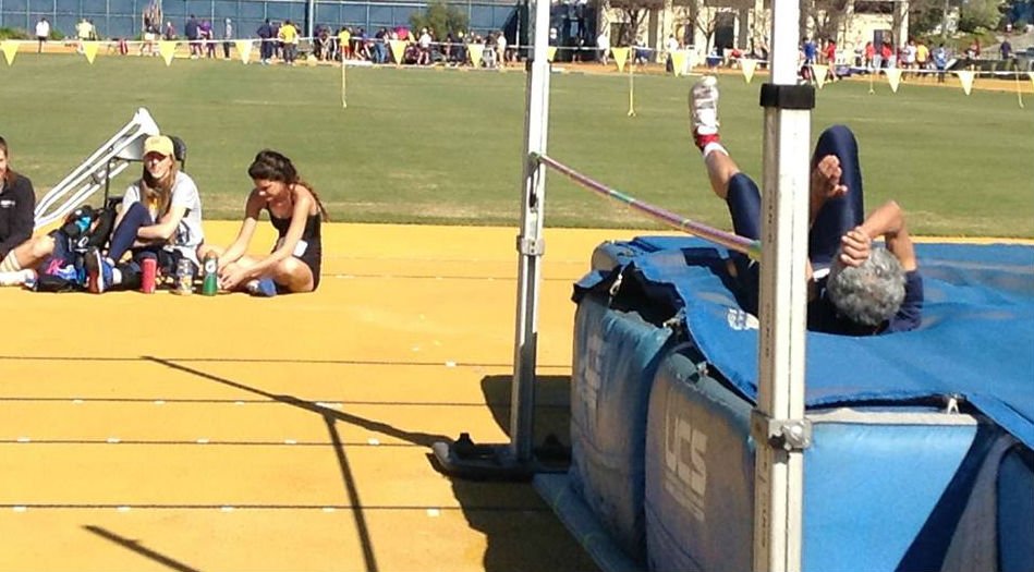 Irene lands after record jump at Cal's Edwards Stadium. Photo via Facebook.