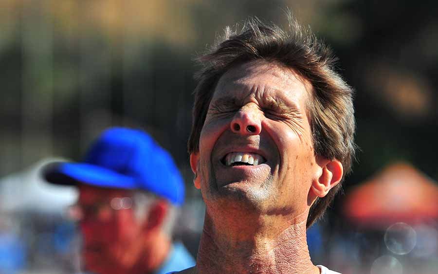 Ray shows extent of his exertions at finish of Mt. SAC 800. Chris Stone photo