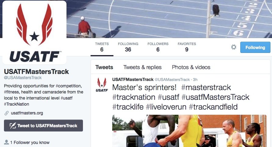 USATF masters track has joined the 21st century at last with social media accounts.