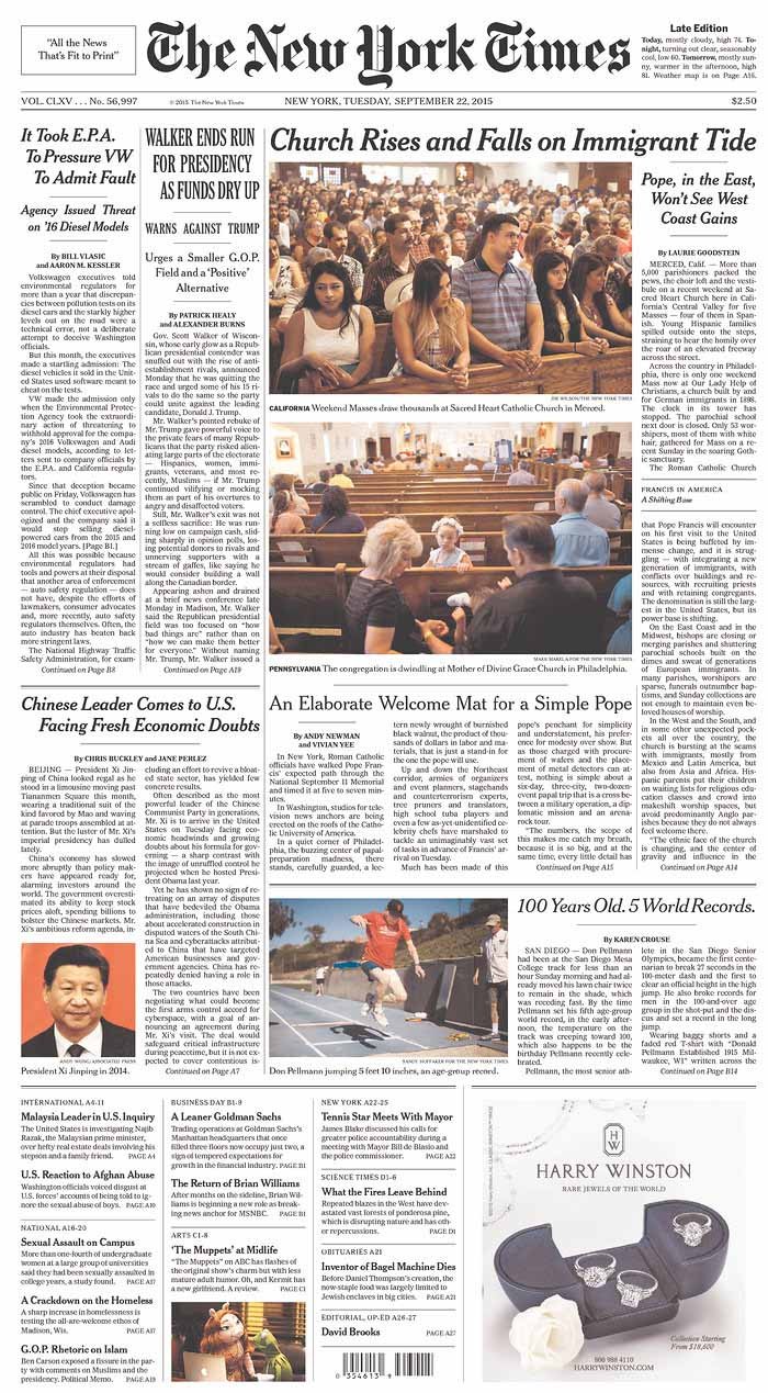 Don is featured at bottom right of The New York Times on Tuesday, Sept. 22, 2015.
