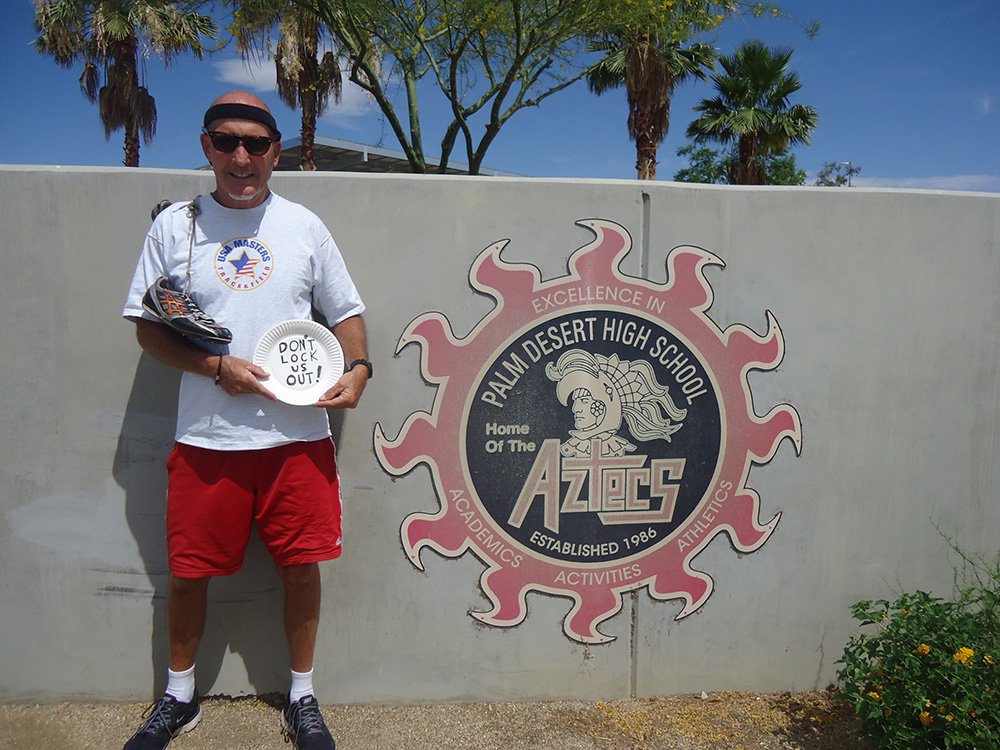 Steve displays his pique on a plate outside track where's locked out.