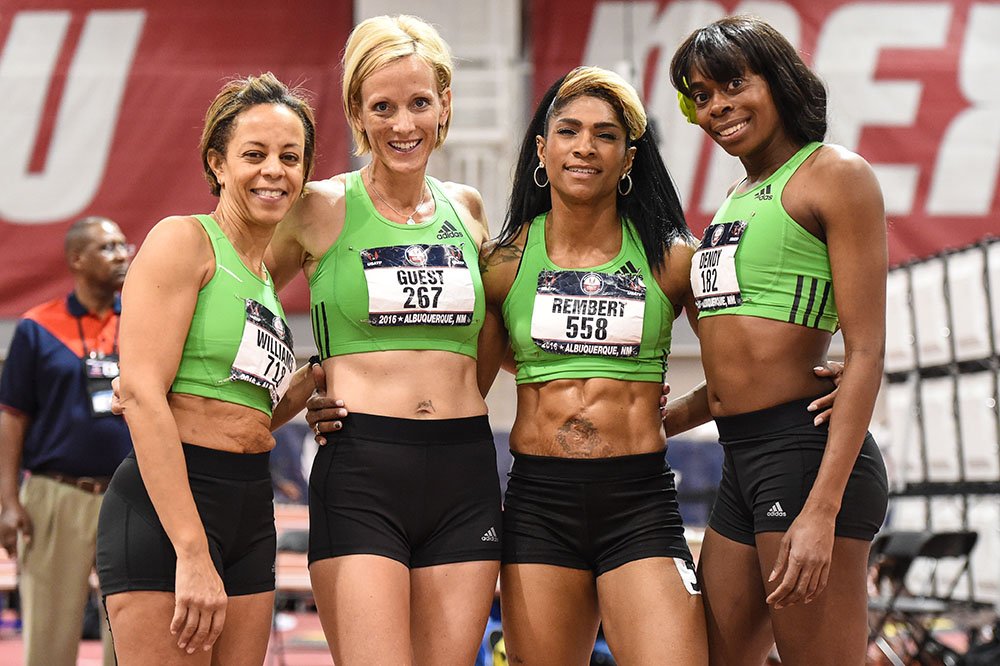 New American record holders in the W40 4x400. Rob Jerome photo