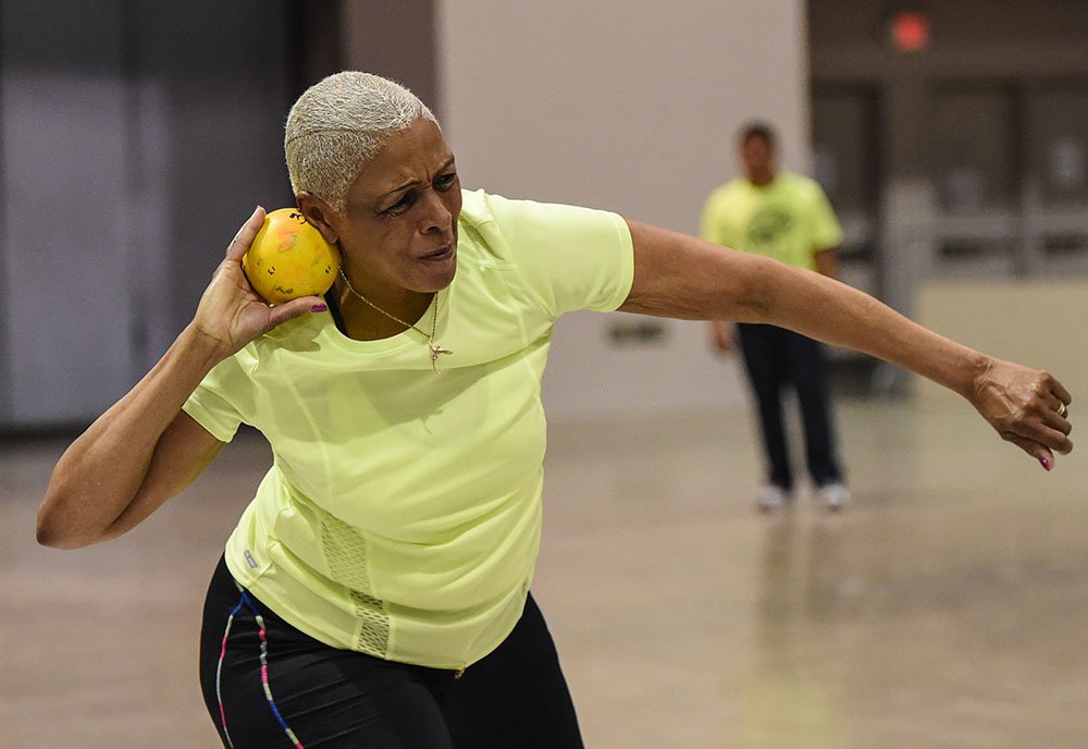 Myrle Mensey set an American record in the W65 shot at nationals. Rob Jerome photo