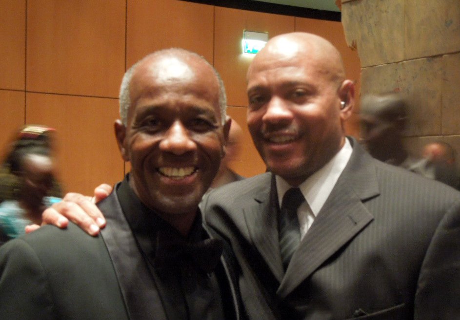 Maurice Greene (right) posed with Charles at the IAAF Athletics Gala in Monte Carlo.