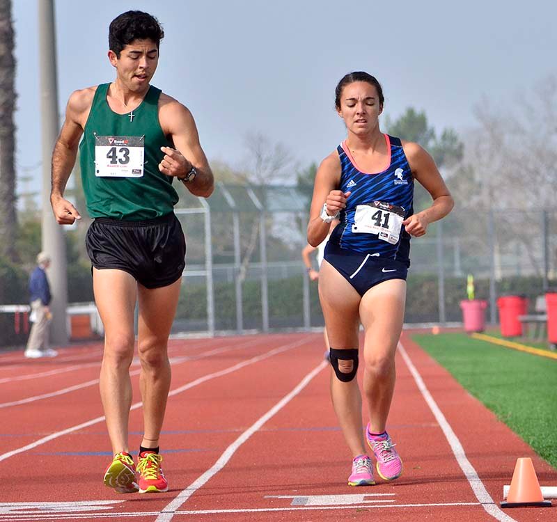 Molly had encouragement from a fellow walker at Mater Dei High School in Santa Ana.