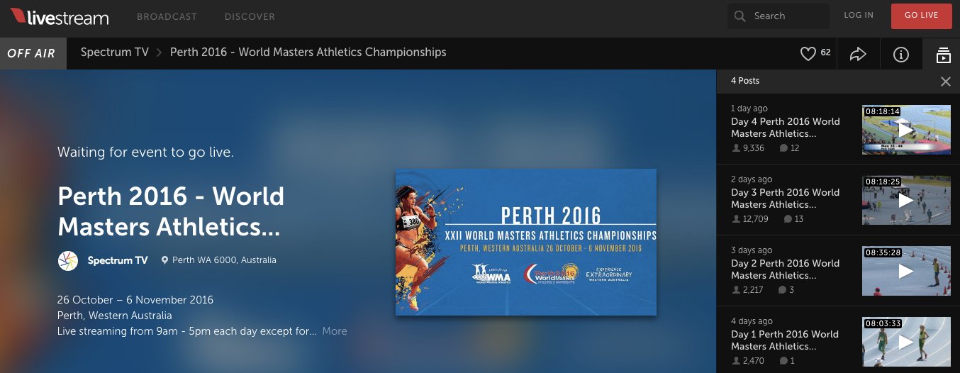 As of Sunday, four days of Perth action were archived on the livestrream site.